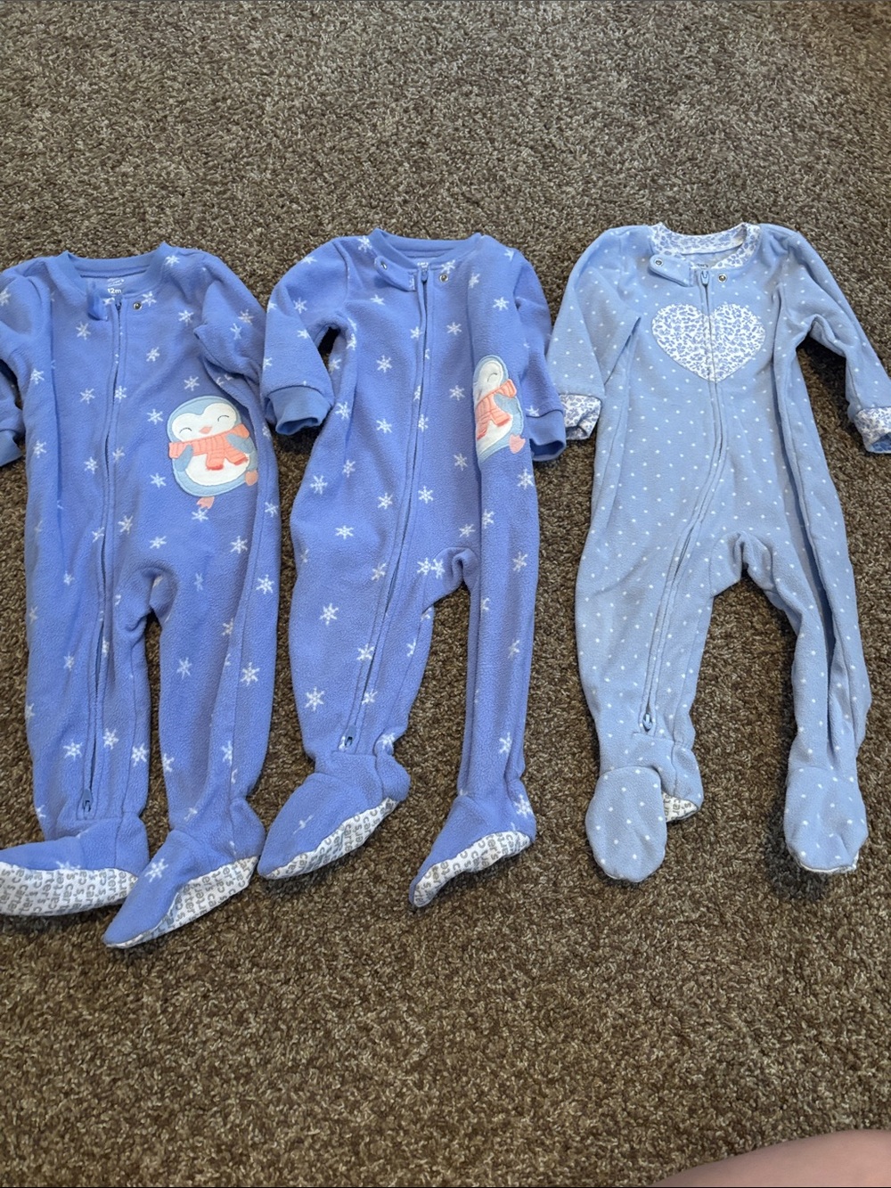 Blue Penguin Print Kids One-Piece Footed Pajama set of 3